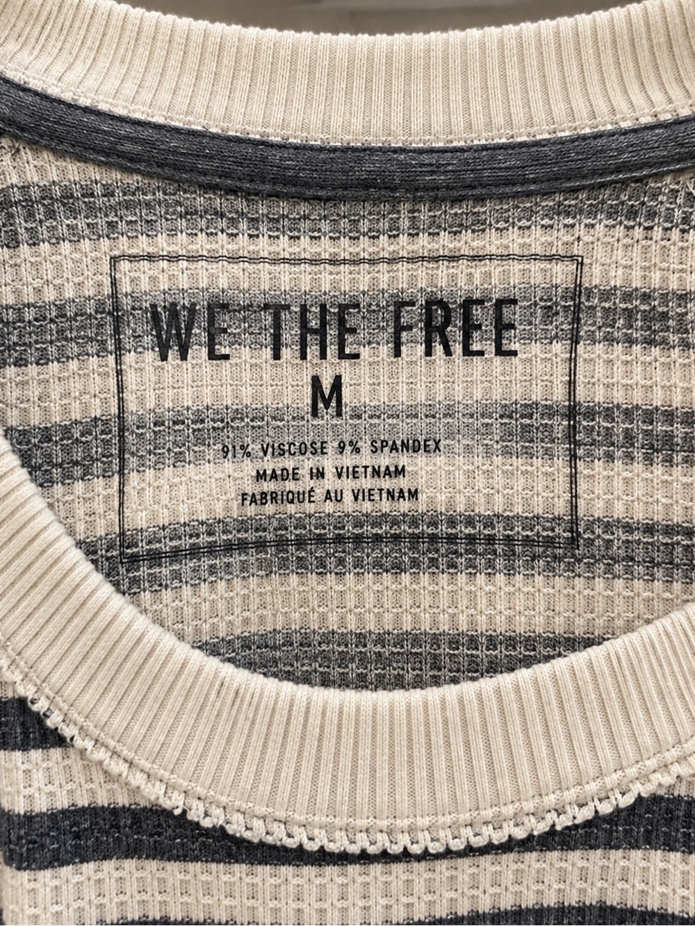 We The Free Free People Striped Thermal Top Medium Waffle Knit Long Sleeve - Picture 3 of 3